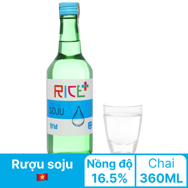 Rượu soju Rice+ truyền thống 16.5% chai 360ml