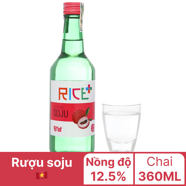 Rượu soju Rice+ vải 12.5% 360ml