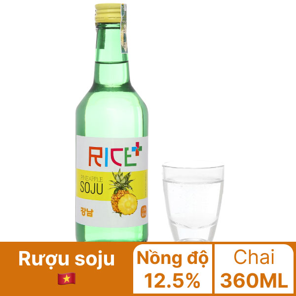 Rượu soju Rice+ hương dứa 12.5% 360ml