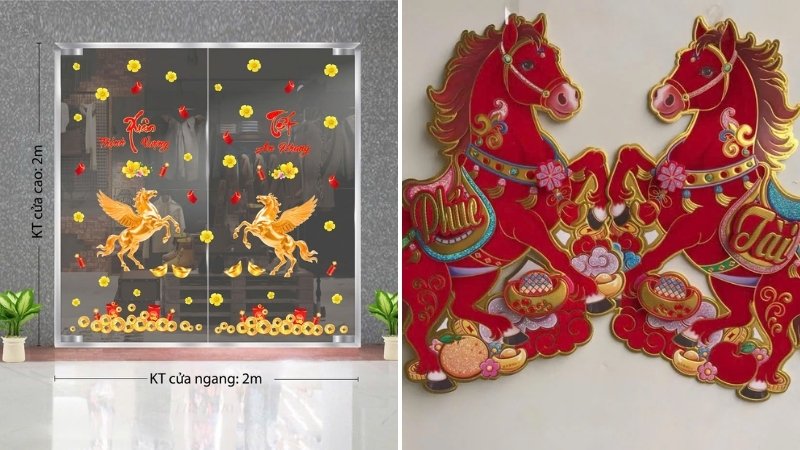 Mẫu đôi ngựa Bính Ngọ dán cửa kính Mẫu đôi ngựa Bính Ngọ dán cửa kính