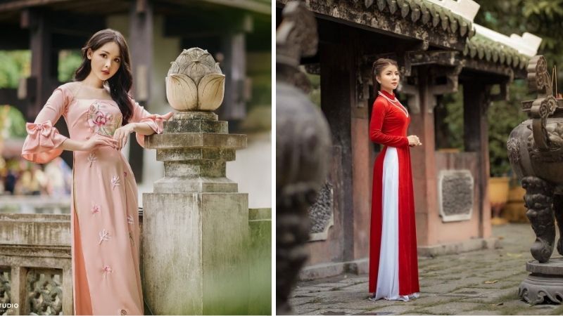 Chụp áo dài Tết ở chùa Một Cột