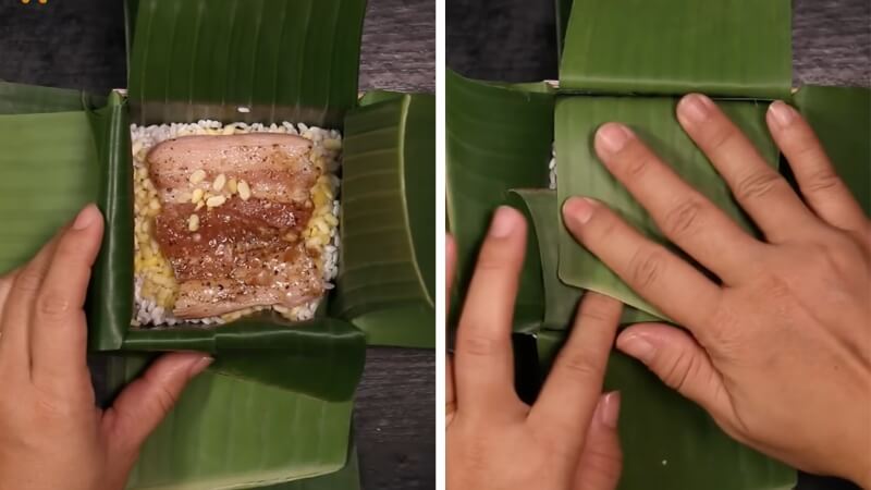 Cho nguyên liệu vào và nén nhẹ lại Cho nguyên liệu vào và nén nhẹ lại