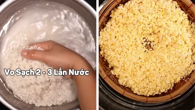 Bước 1: Chuẩn bị nếp và đậu xanh Bước 1: Chuẩn bị nếp và đậu xanh