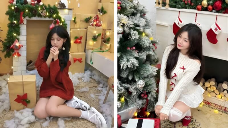 Chụp ảnh Noel bên lò sưởi Chụp ảnh Noel bên lò sưởi