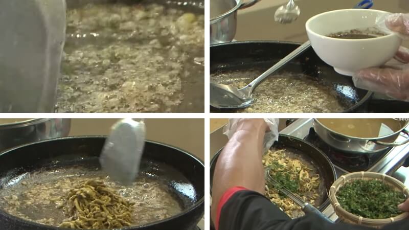 Bước 2: Xào rươi với măng