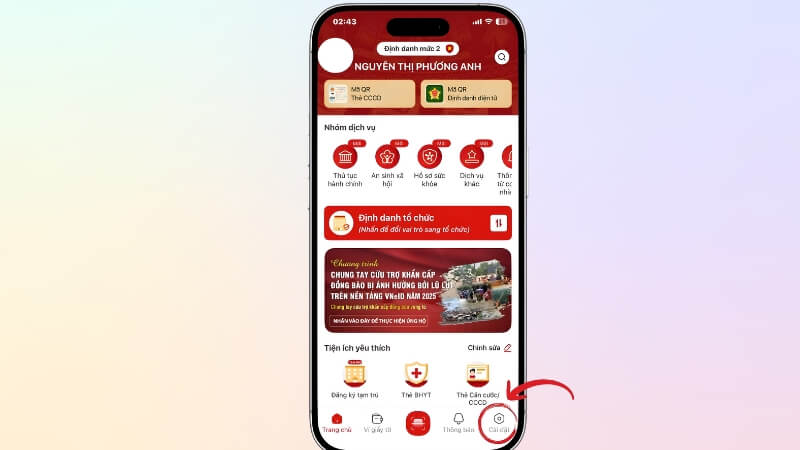 Chọn “Cài đặt” ở cuối giao diện chính Chọn “Cài đặt” ở cuối giao diện chính