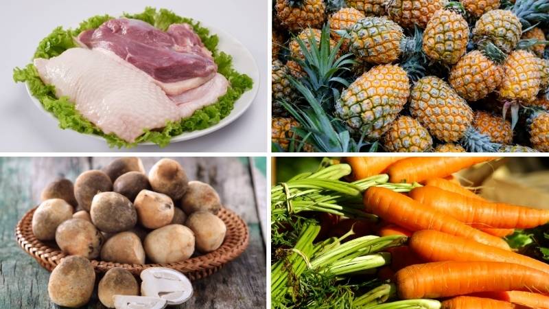 Nguyên liệu làm vịt nấu khóm Nguyên liệu làm vịt nấu khóm