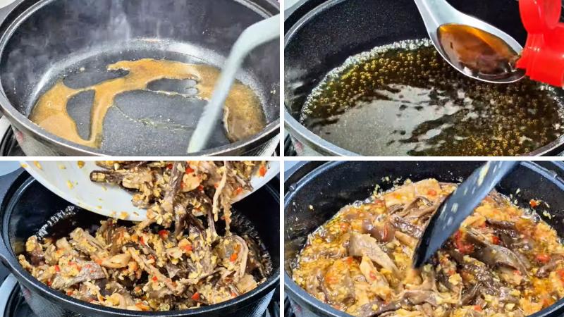 Hoàn thành nước sốt và rim nấm Hoàn thành nước sốt và rim nấm