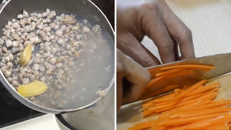 Bước 1: Sơ chế hến và các nguyên liệu khác Bước 1: Sơ chế hến và các nguyên liệu khác