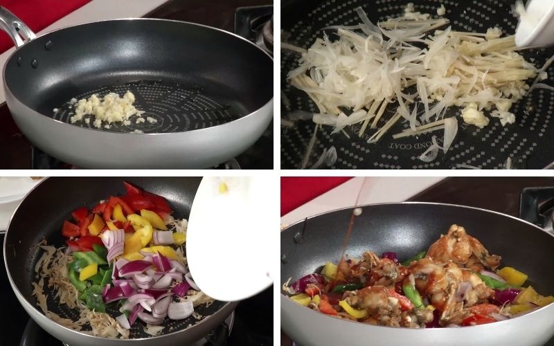 Xào nhanh tay trên lửa vừa để thịt thấm sốt, rau củ giữ độ giòn và màu sắc tươi