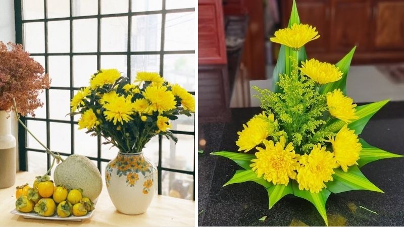 Hoa cúc vàng chưng bàn thờ Hoa cúc vàng chưng bàn thờ