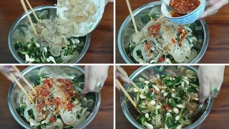 Bước 5: Trộn gân kiệu Bước 5: Trộn gân kiệu