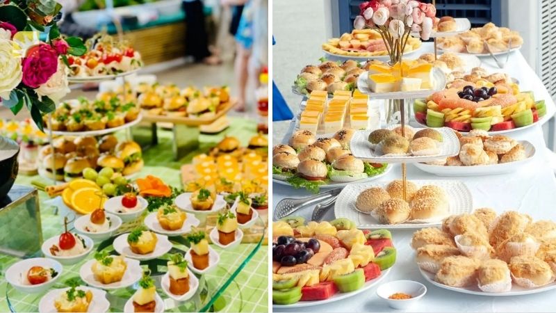 Chuẩn bị thực đơn tiệc ngọt với bánh, trái cây và nước uống nhẹ Chuẩn bị thực đơn tiệc ngọt với bánh, trái cây và nước uống nhẹ