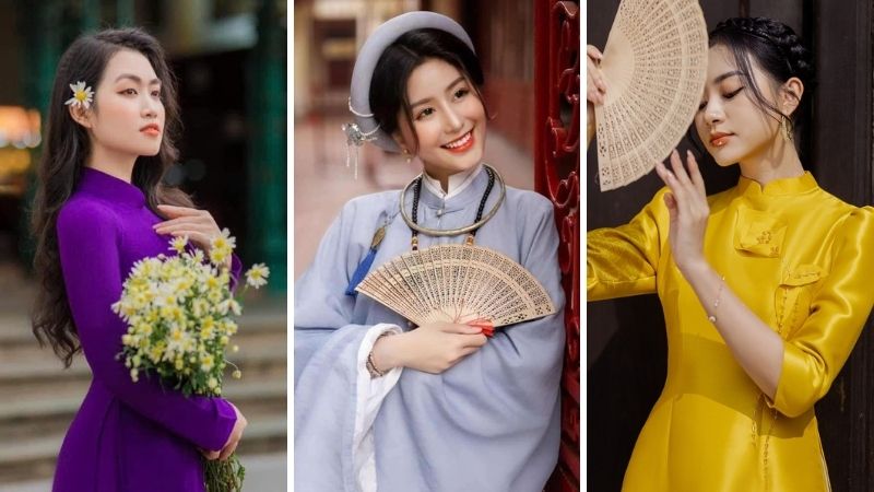 Áo dài xanh, vàng, tím: lưu ý khi chọn màu son và mắt Áo dài xanh, vàng, tím: lưu ý khi chọn màu son và mắt