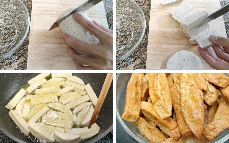 Giò lụa được cắt và chiên vàng giúp tạo độ săn, giữ trọn vị ngon khi rim mắm Giò lụa được cắt và chiên vàng giúp tạo độ săn, giữ trọn vị ngon khi rim mắm