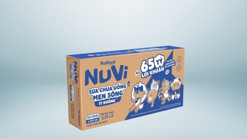 Thùng 50 chai sữa chua uống men sống ít đường NutiFood Nuvi 65ml