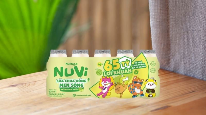 Lốc 5 chai sữa chua uống men sống hương dưa lưới NutiFood Nuvi 65ml