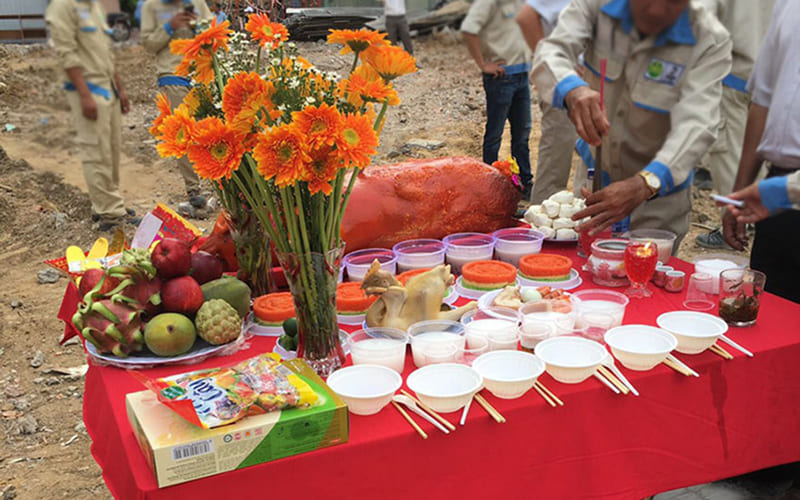 Chuẩn bị lễ vật động thổ đầy đủ Chuẩn bị lễ vật động thổ đầy đủ