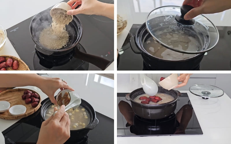 Nguyên liệu hòa quyện trong nồi cháo sánh mịn.