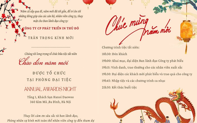Lời mời tất niên dành cho nhân viên