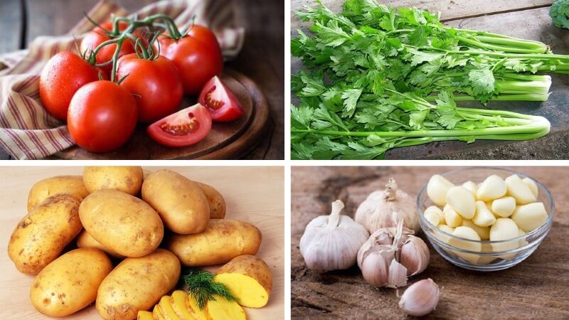 Nguyên liệu làm canh khoai tây rau cần