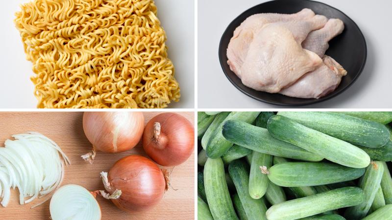 Nguyên liệu làm món mì trộn gà xé