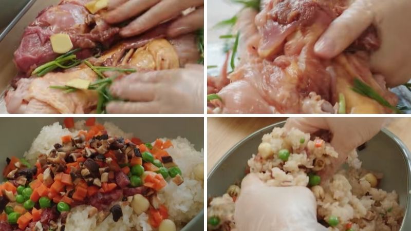 Bước 2: Ướp gà và chuẩn bị nhân xôi