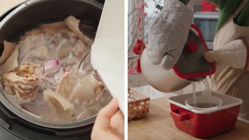 Chắt lấy nước và cho thêm hạt nêm vào Chắt lấy nước và cho thêm hạt nêm vào