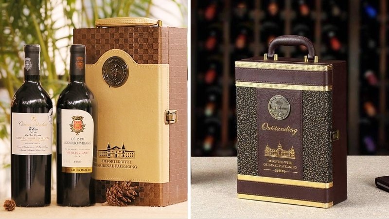 Rượu vang đựng trong hộp da cao cấp