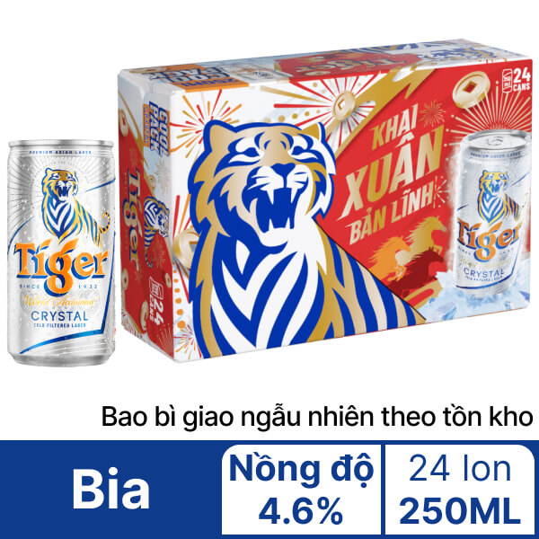 Thùng 24 lon bia Tiger Bạc 250ml
