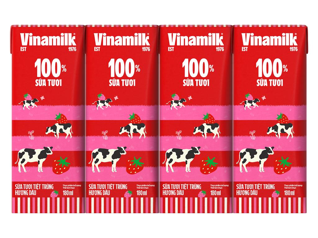 Lốc 4 hộp sữa tươi hương dâu Vinamilk 180ml