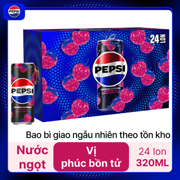 Thùng 24 lon nước ngọt Pepsi vị phúc bồn tử 320ml