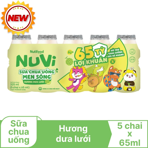 Lốc 5 chai sữa chua hương dưa lưới NutiFood 65ml