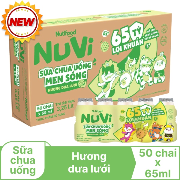 Thùng 50 chai sữa chua hương dưa lưới NutiFood 65ml