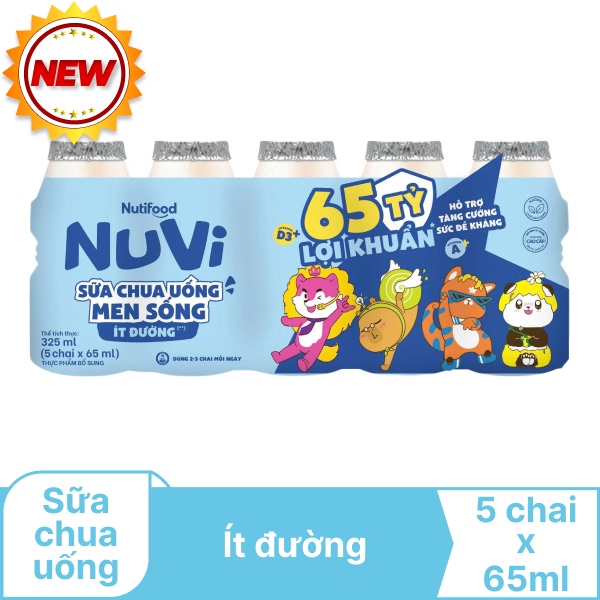 Lốc 5 chai sữa chua ít đường NutiFood 65ml