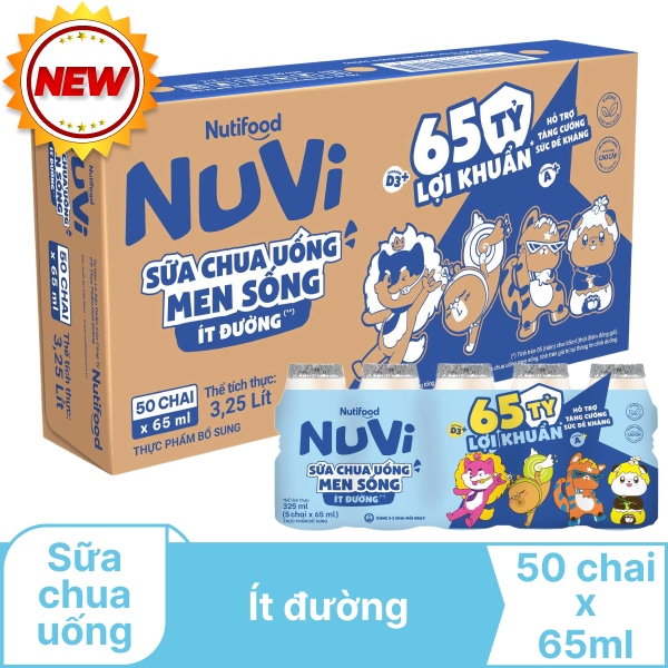 Thùng 50 chai sữa chua ít đường NutiFood 65ml