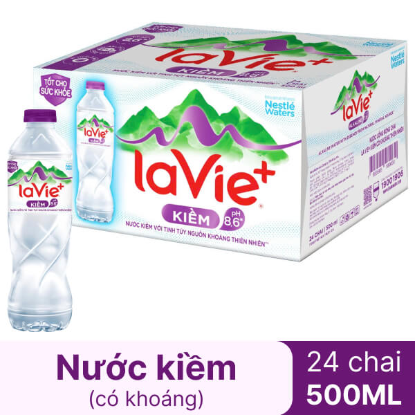 Thùng 24 chai nước kiềm có khoáng La Vie+ 500ml