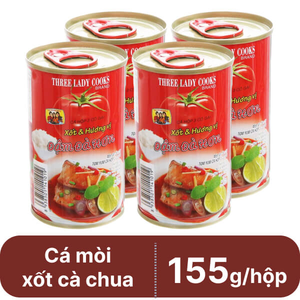 4 hộp cá mòi xốt cà chua 3 Cô Gái 155g