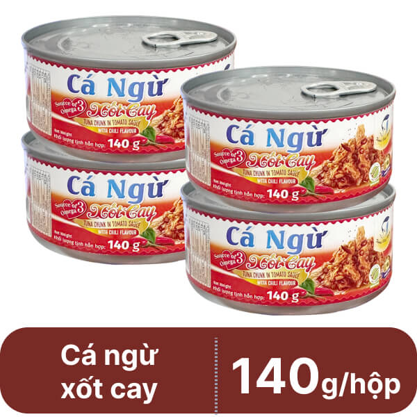 4 hộp cá ngừ xốt cay Tuna Việt Nam 140g