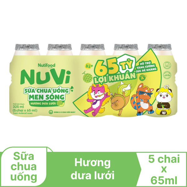 Lốc 5 chai sữa chua hương dưa lưới NutiFood 65ml