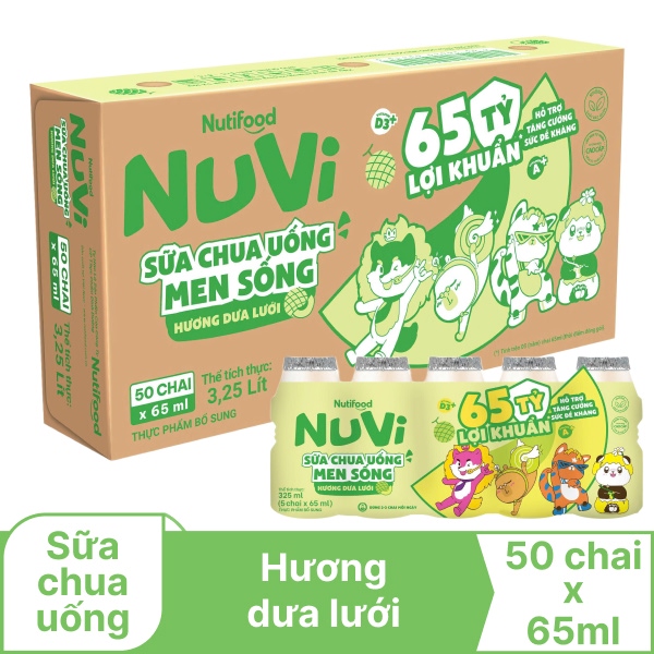Thùng 50 chai sữa chua hương dưa lưới NutiFood 65ml