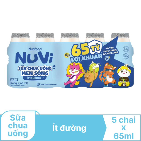 Lốc 5 chai sữa chua ít đường NutiFood 65ml
