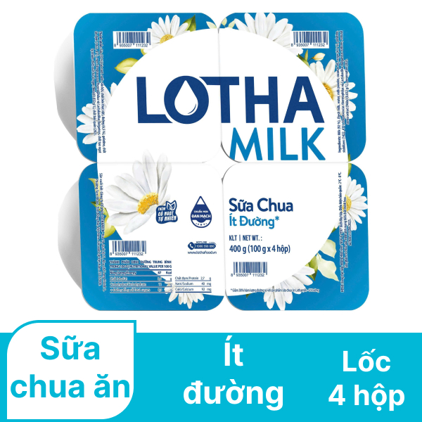 Lốc 4 hộp sữa chua ăn ít đường Lothamilk 100g