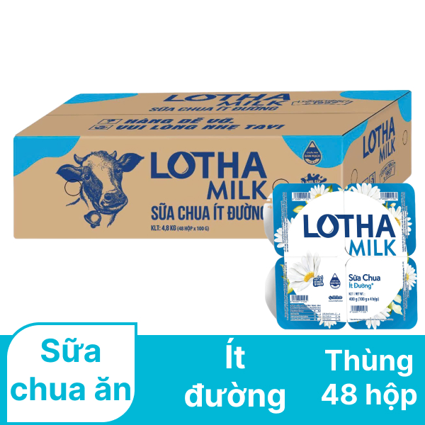 Thùng 48 hộp sữa chua ăn ít đường Lothamilk 100g
