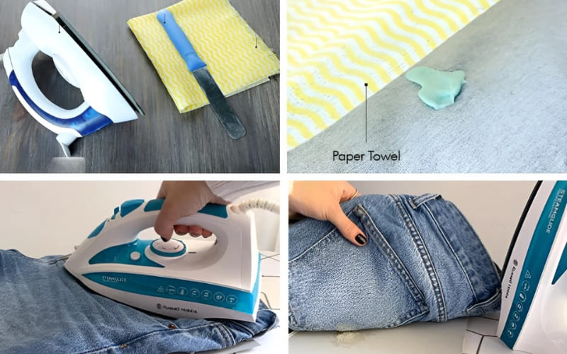 Cách tẩy kẹo cao su dính quần áo bằng bàn là