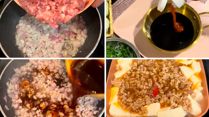 Bước 2: Làm đậu hũ non sốt thịt bằm