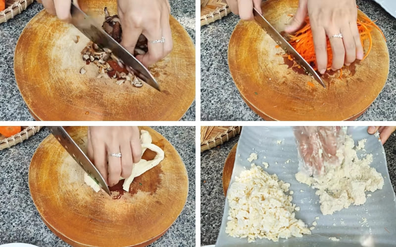 Các nguyên liệu được làm sạch, cắt nhỏ gọn gàng.