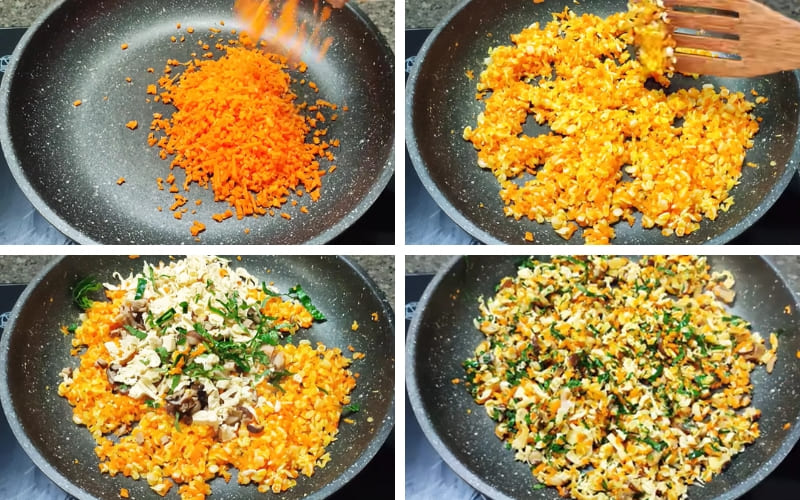 Phần nhân được xào chín, dậy mùi thơm tự nhiên.