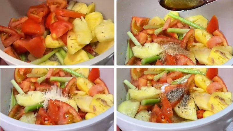 Xào cà chua, thơm và nêm gia vị