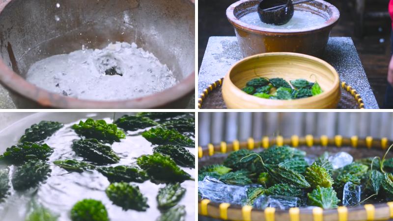 Ngâm nước vôi trong và chần phèn chua khổ qua